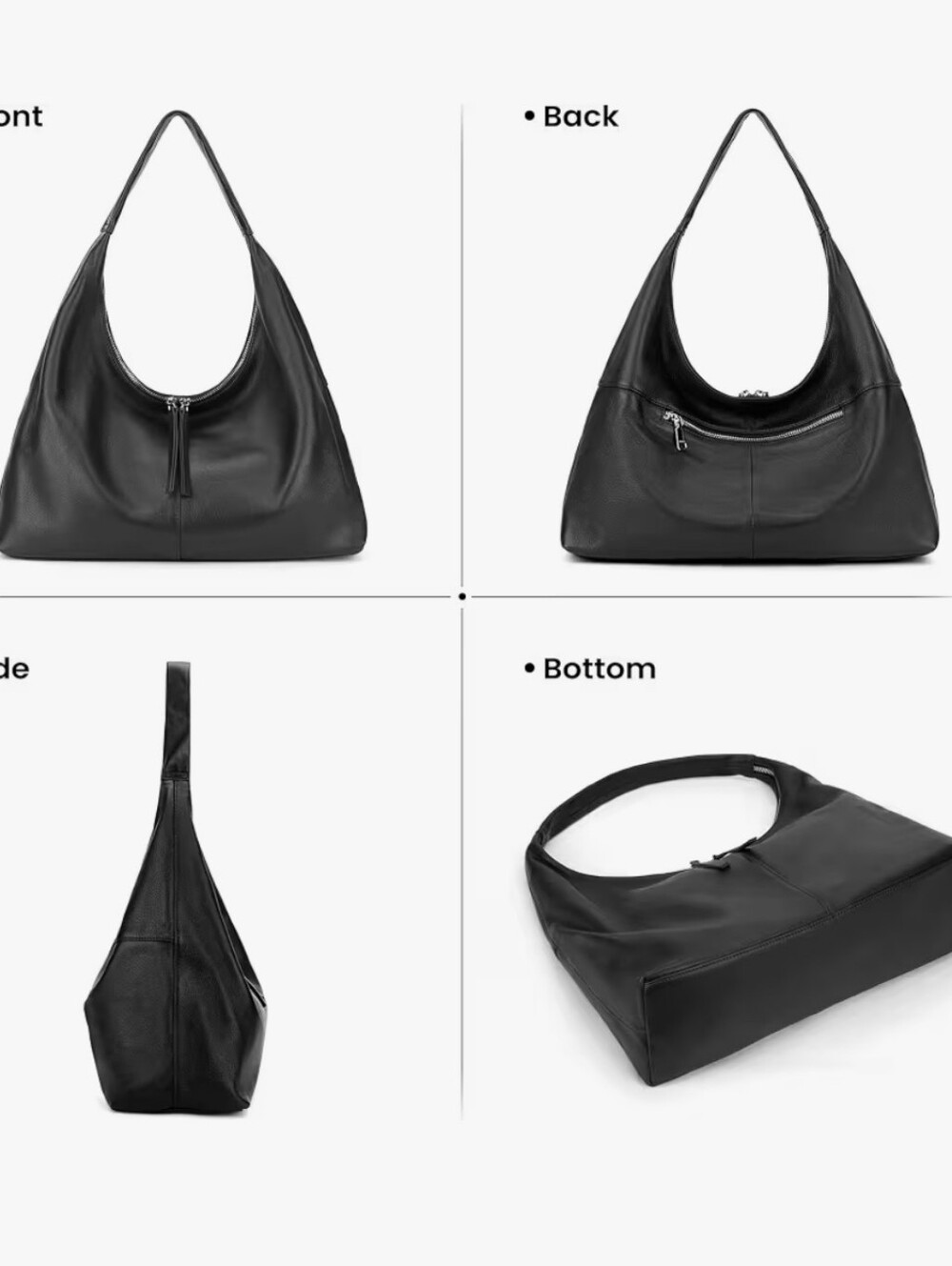 Classic Black Genuine Leather Slouchy Hobo Shoulder Bag - Women's Super Soft ! - Picture 7 of 13
